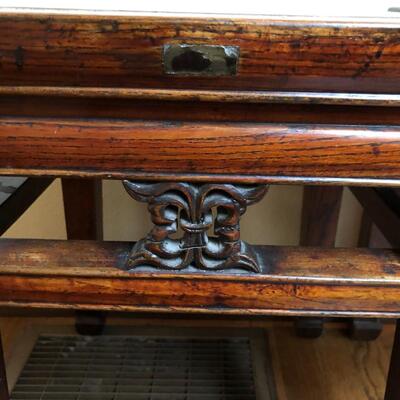 Antique Asian Chinese Pair of Wood Side Tables