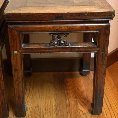 Antique Asian Chinese Pair of Wood Side Tables