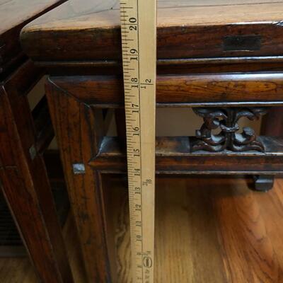 Antique Asian Chinese Pair of Wood Side Tables