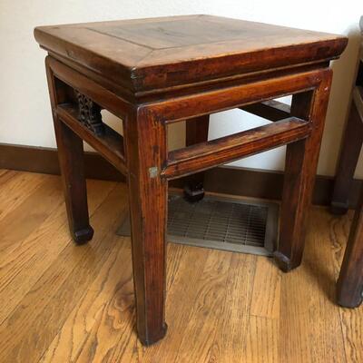 Antique Asian Chinese Pair of Wood Side Tables