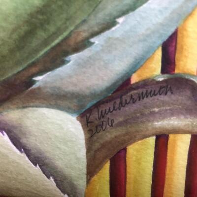 Signed Original Watercolor Art Depicting Birds and Cacti