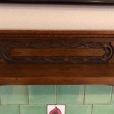 Beautiful Antique English Buffet Sideboard Table with Marble Top and Tile Back with Wheel Legs