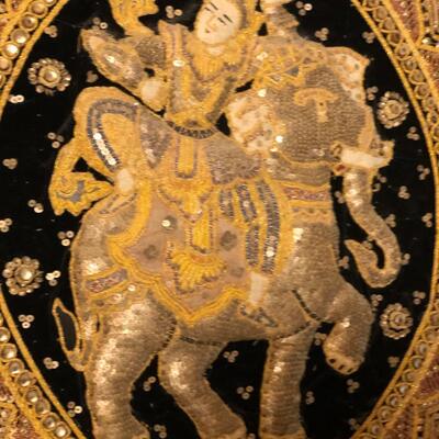Vintage Asian Embroidered Wall DÃ©cor Art in Black and Gold and Red