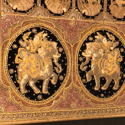 Vintage Asian Embroidered Wall DÃ©cor Art in Black and Gold and Red