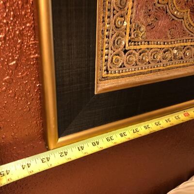 Vintage Asian Embroidered Wall DÃ©cor Art in Black and Gold and Red