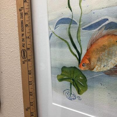 Pair of Watercolor Koi Goldfish Fish Pond Watercolor Paintings