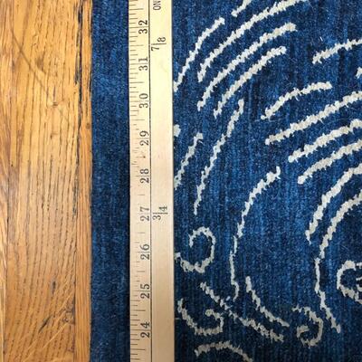 Hand Knotted Blue with White Spiral Made in Nepal Runner Rug