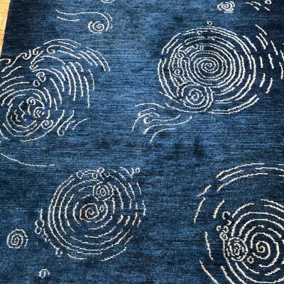 Hand Knotted Blue with White Spiral Made in Nepal Runner Rug