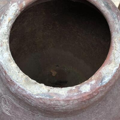Tall Rustic Vintage Ceramic Planter Vase with Asian Stamp