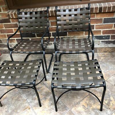 Pair of Outdoor Armchairs with Foot Stools in Black and Brown