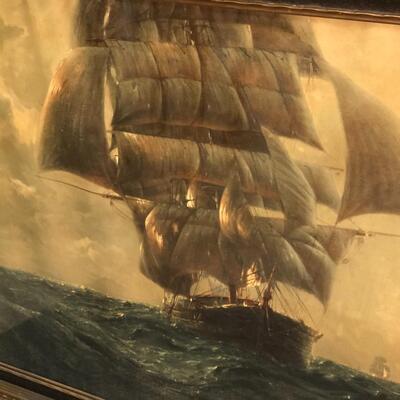 Framed Sailboat Art by Hans Petersen Titled Homeward Bound