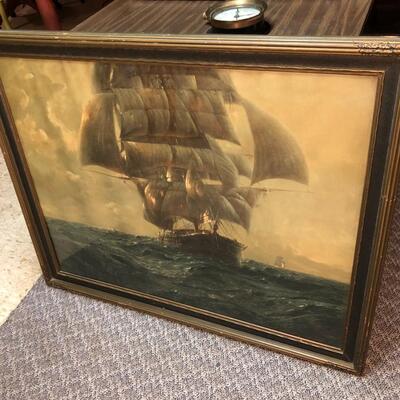 Framed Sailboat Art by Hans Petersen Titled Homeward Bound