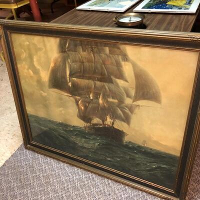 Framed Sailboat Art by Hans Petersen Titled Homeward Bound