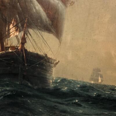 Framed Sailboat Art by Hans Petersen Titled Homeward Bound