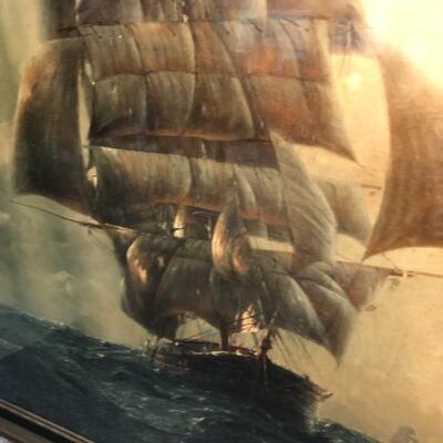 Framed Sailboat Art by Hans Petersen Titled Homeward Bound