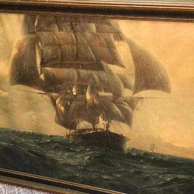 Framed Sailboat Art by Hans Petersen Titled Homeward Bound