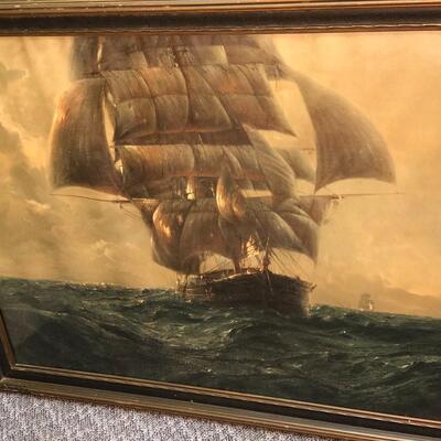 Framed Sailboat Art by Hans Petersen Titled Homeward Bound
