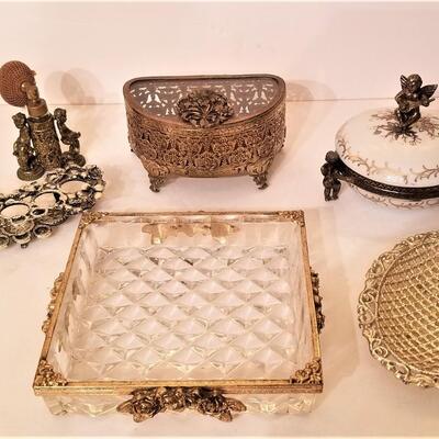 Lot #249  Vintage Vanity Lot - trinket dishes, jewelry box, lipstick holder, etc.