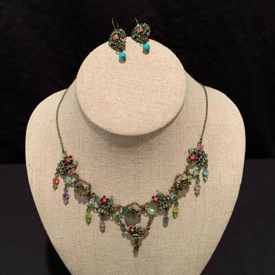 Michal Negrin Floral Necklace w/ Earrings (WR-HS) | EstateSales.org