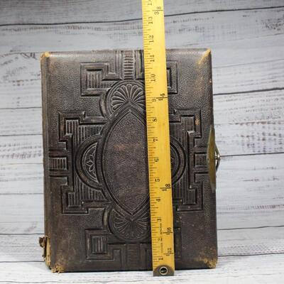 Antique Leather Photo Album Filled with Antique 19th Century Photograph Family Portraits & More