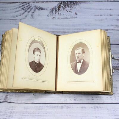 Small Antique Leather Photo Album Filled with Antique 19th Century Photograph Portraits & More