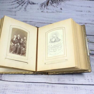 Small Antique Leather Photo Album Filled with Antique 19th Century Photograph Portraits & More