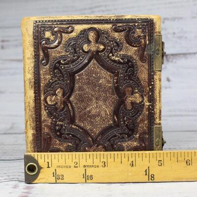 Small Antique Leather Double Metal Latch Tin Type Cabinet Card Photo Album NO PHOTOS