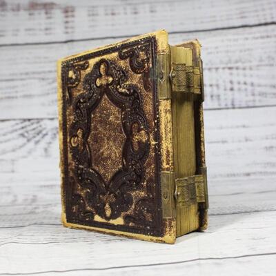 Small Antique Leather Double Metal Latch Tin Type Cabinet Card Photo Album NO PHOTOS