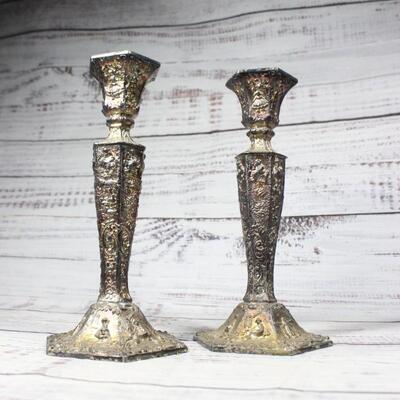 Pair of Antique Weidlich Brothers Dutch Silver Plate Ornate Candleholders