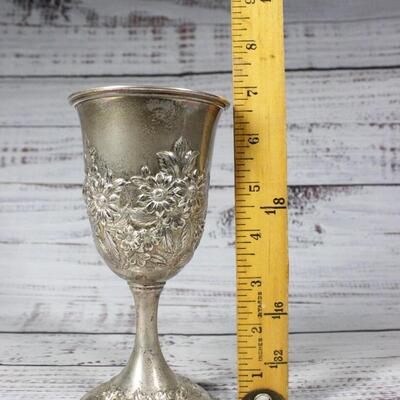 Antique S. Kirk & Son Repousse Sterling Silver Hand Decorated Flower Embossed Wine Goblet #72F