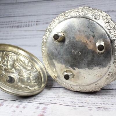 Vintage Repousse Stamped Hammered Ornate Oriental Lidded Elephant Bowl Canister
