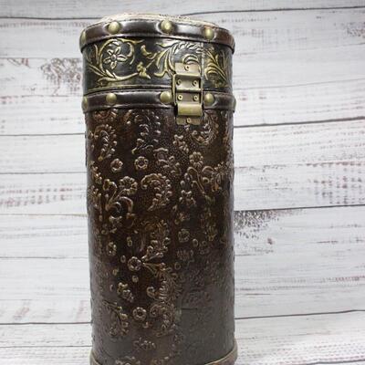 Vintage Stamped Leather Metal Latch Wine Bottle Storage Case
