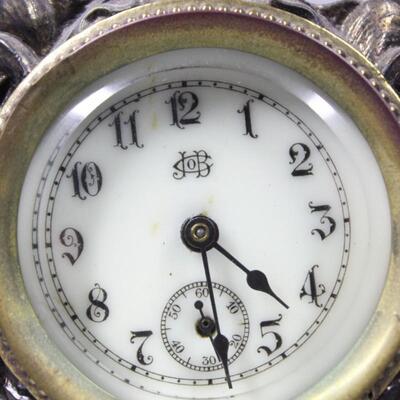 Antique Jennings Brother's Art Nouveau Desk Mantle Wind Up Clock with Vaseline Glass Face