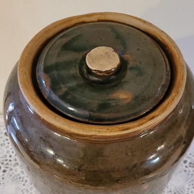Lot 125: Antique Brown Glaze Stoneware Crock with Lid
