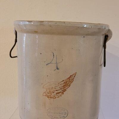 Lot 127: Antique Red Wing #4 Stoneware Crock with Handles