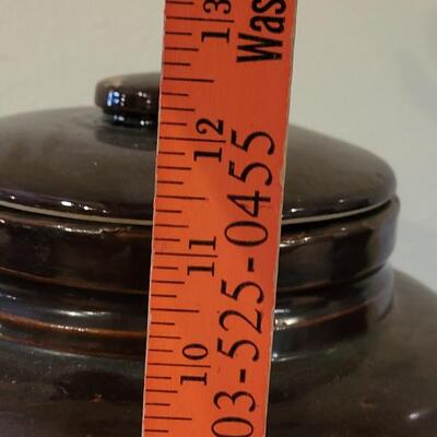 Lot 136: Antique Brown Glaze Stoneware Crock with Lid