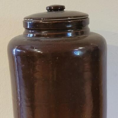Lot 136: Antique Brown Glaze Stoneware Crock with Lid