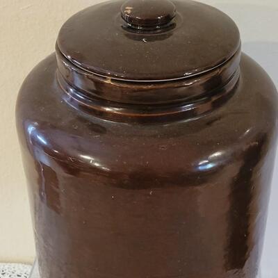 Lot 136: Antique Brown Glaze Stoneware Crock with Lid