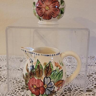 Lot 143: (2) Blue Ridge Handpainted Pottery Pitcher & Vase