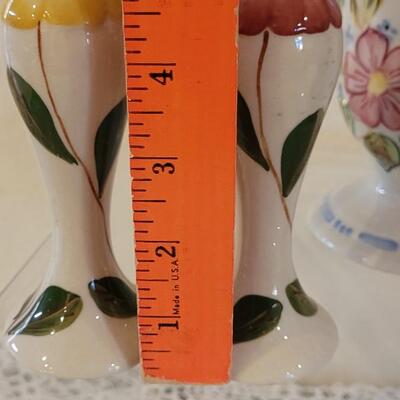 Lot 144: Blue Ridge Pottery Handpainted Teapot & Blossom Top Salt & Pepper Shakers