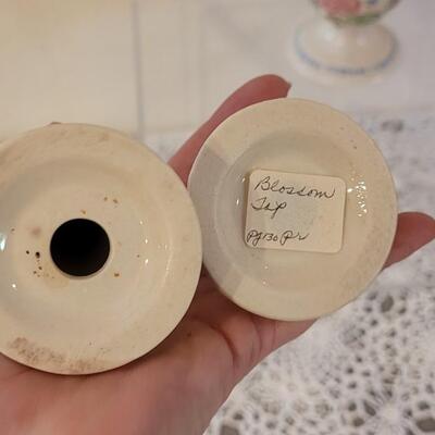 Lot 144: Blue Ridge Pottery Handpainted Teapot & Blossom Top Salt & Pepper Shakers
