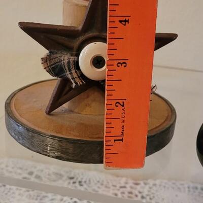 Lot 148: Primitive Wood Desktop File Box, Enamel Doorknob and Candleholder made from Primitive Pieces