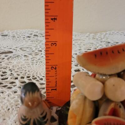 Lot 155: Vintage Mexican Folk Art Ceramic Bird, Nesting Miniature Ceramic Art and Wood Watermelon Deco