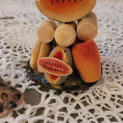 Lot 155: Vintage Mexican Folk Art Ceramic Bird, Nesting Miniature Ceramic Art and Wood Watermelon Deco