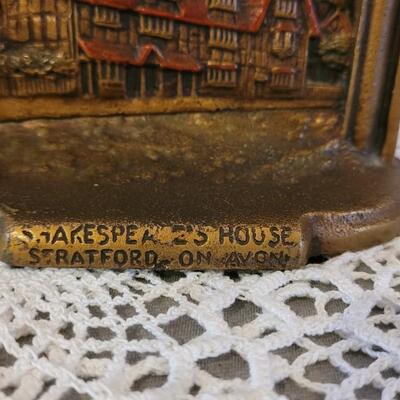 Lot 159: Antique Heavy Brass Shakespeare's House Bookends
