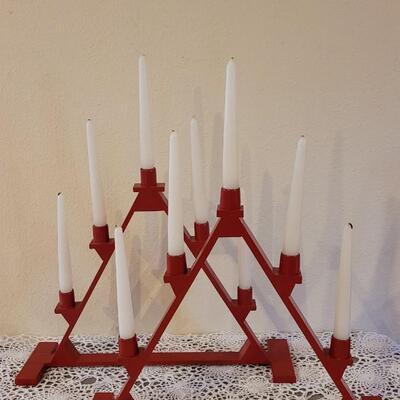 Lot 161: Red Wood Pyramid Candleholders