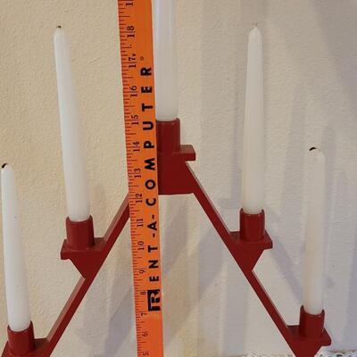 Lot 161: Red Wood Pyramid Candleholders