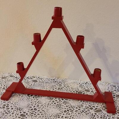 Lot 161: Red Wood Pyramid Candleholders