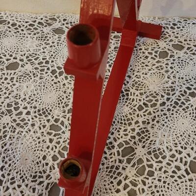 Lot 161: Red Wood Pyramid Candleholders