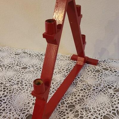 Lot 161: Red Wood Pyramid Candleholders